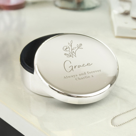 Personalised Floral Round Trinket Box