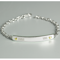 Personalised Two Names Sterling Silver and 9ct Gold Bar Bracelet