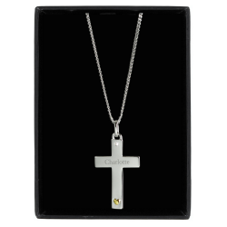 Personalised Sterling Silver Cross with 9ct Gold Heart & CZ Necklace