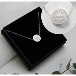 Personalised Silver Tone Wild Flowers Disc Necklace