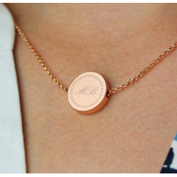 Personalised Wreath Initials Rose Gold Tone Disc Necklace