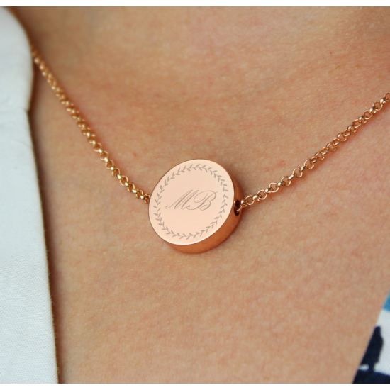 Personalised Wreath Initials Rose Gold Tone Disc Necklace