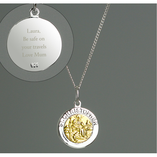 Personalised Sterling Silver & 9ct Gold St. Christopher Necklace