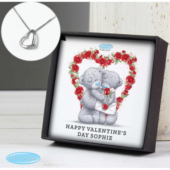 Personalised Me to You Roses Sterling Silver Heart Necklace and Box