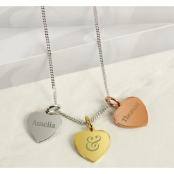 Personalised Couples Gold Rose Gold and Silver 3 Hearts Necklace