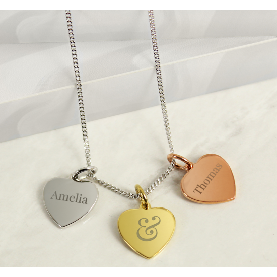 Personalised Couples Gold Rose Gold and Silver 3 Hearts Necklace