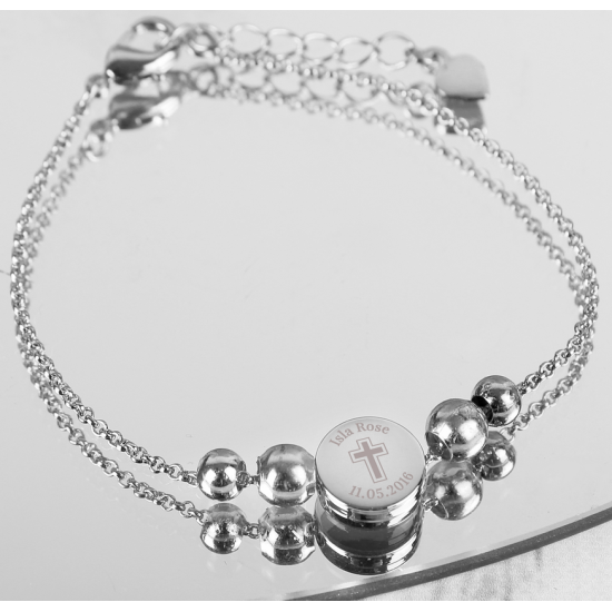 Personalised Silver Tone Cross Round Bracelet