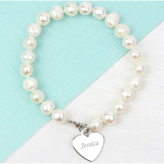 Personalised White Freshwater Pearl Scripted Name Bracelet