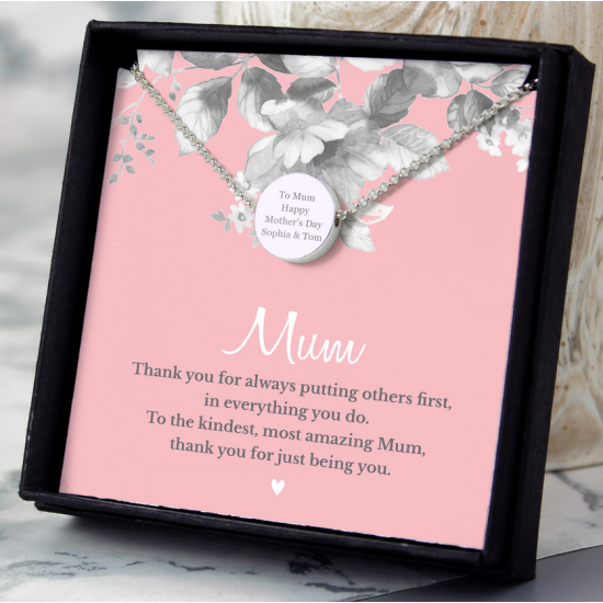 Personalised Mum Sentiment Silver Tone Necklace and Box