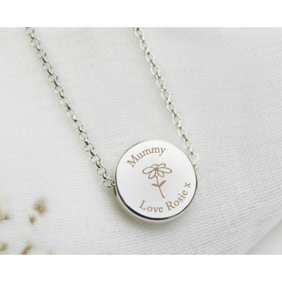 Personalised Silver Tone Flower Disc Necklace