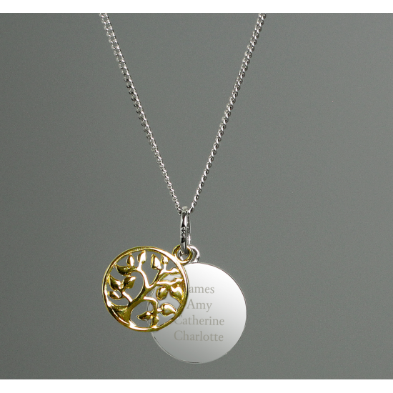 Personalised Sterling Silver & 9ct Gold Family Tree Of Life Necklace
