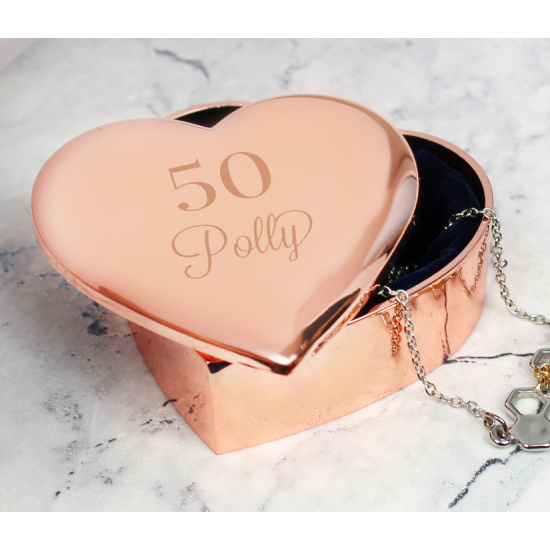 Personalised Big Age Rose Gold Heart Trinket Box